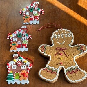 Festive Gingerbread House and Man Ornaments Set NWOT